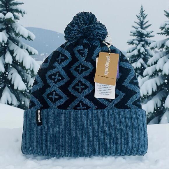 $49 PATAGONIA POWDER TOWN BEANIE POM HAT IN PERENNIAL PINECONE WAVY BLUE  NEW main image 7